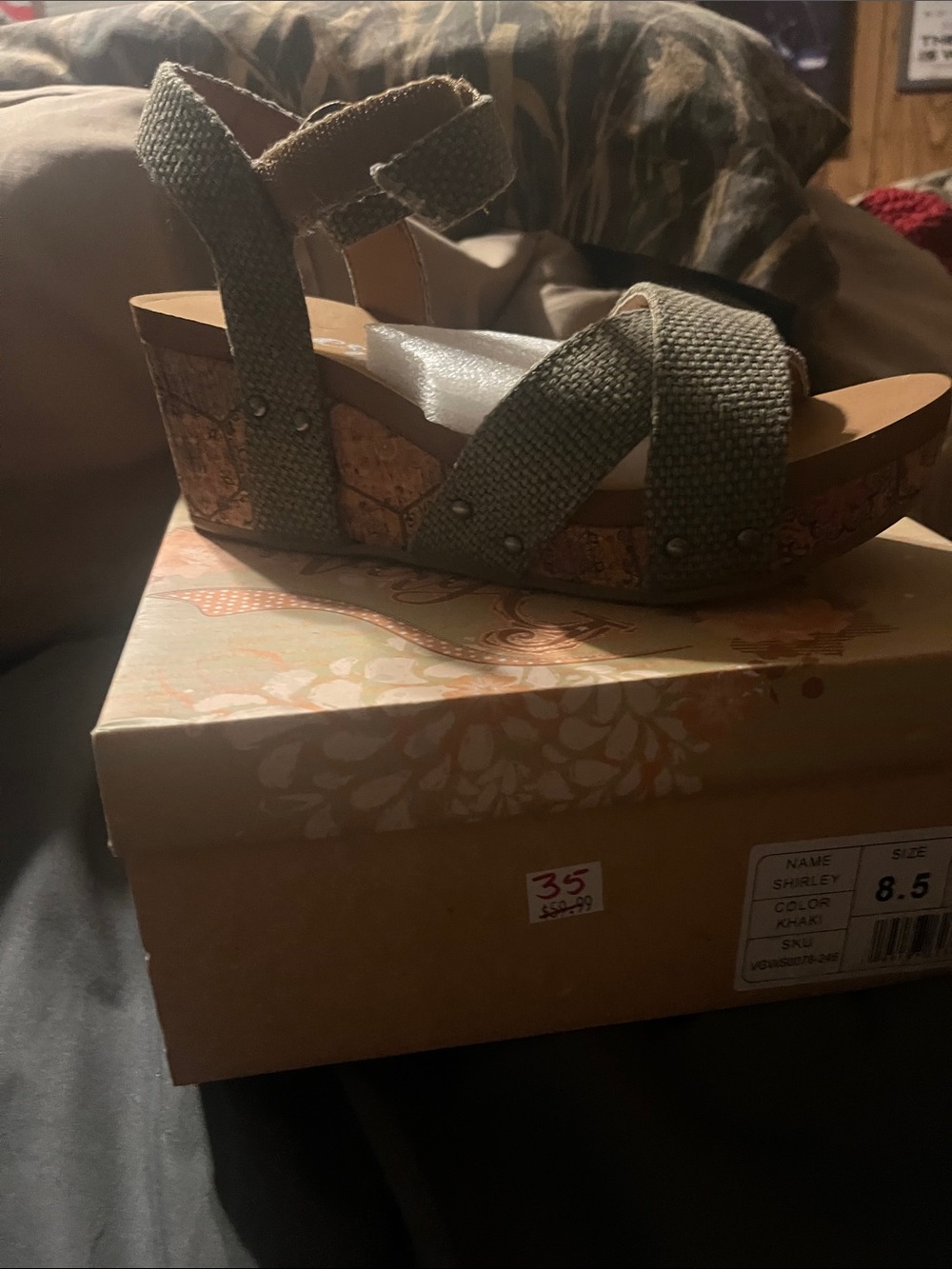 Khaki Women's Wedge Sandals - Unbranded